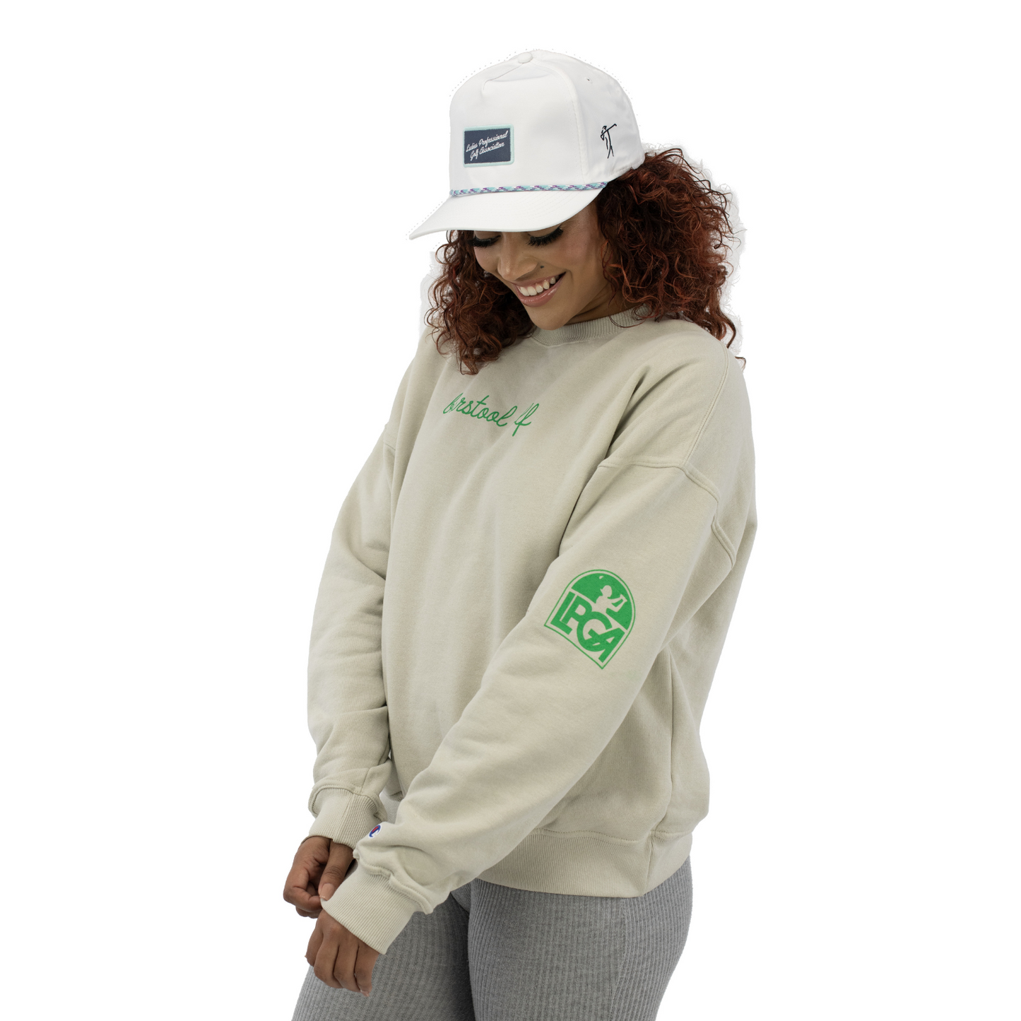 Barstool Golf LPGA Women's Crewneck in Natural - Modeled