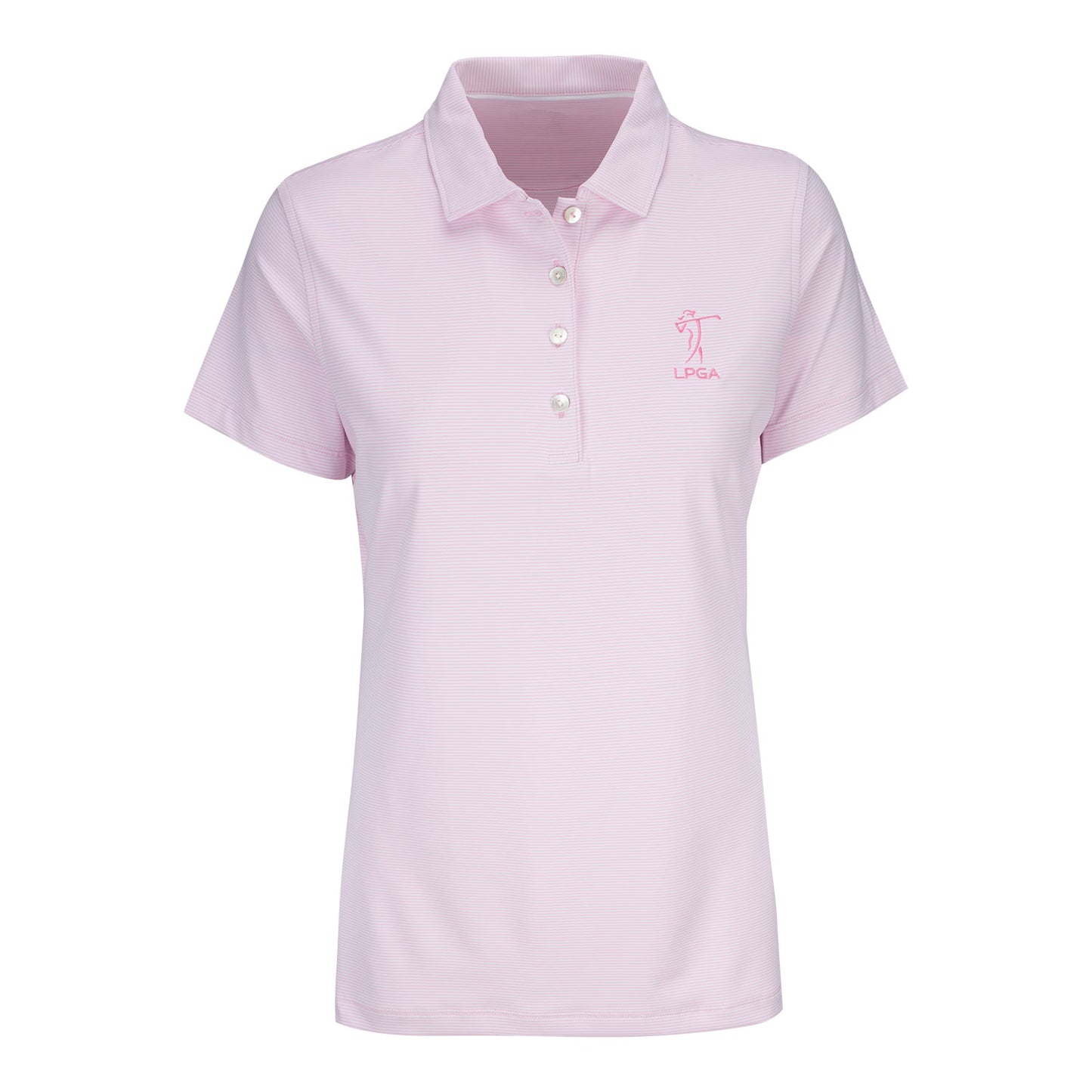 Peter Millar LPGA Women's Jubilee Performance Jersey Polo in Palmer Pink - Front View