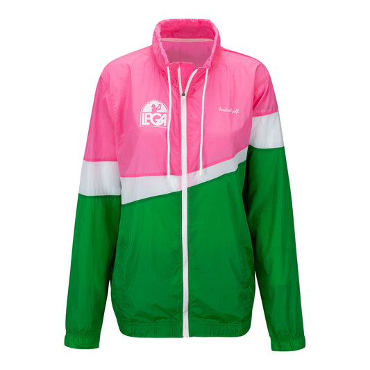 Barstool Golf LPGA Women's Windbreaker in Green, Pink and White - Front View