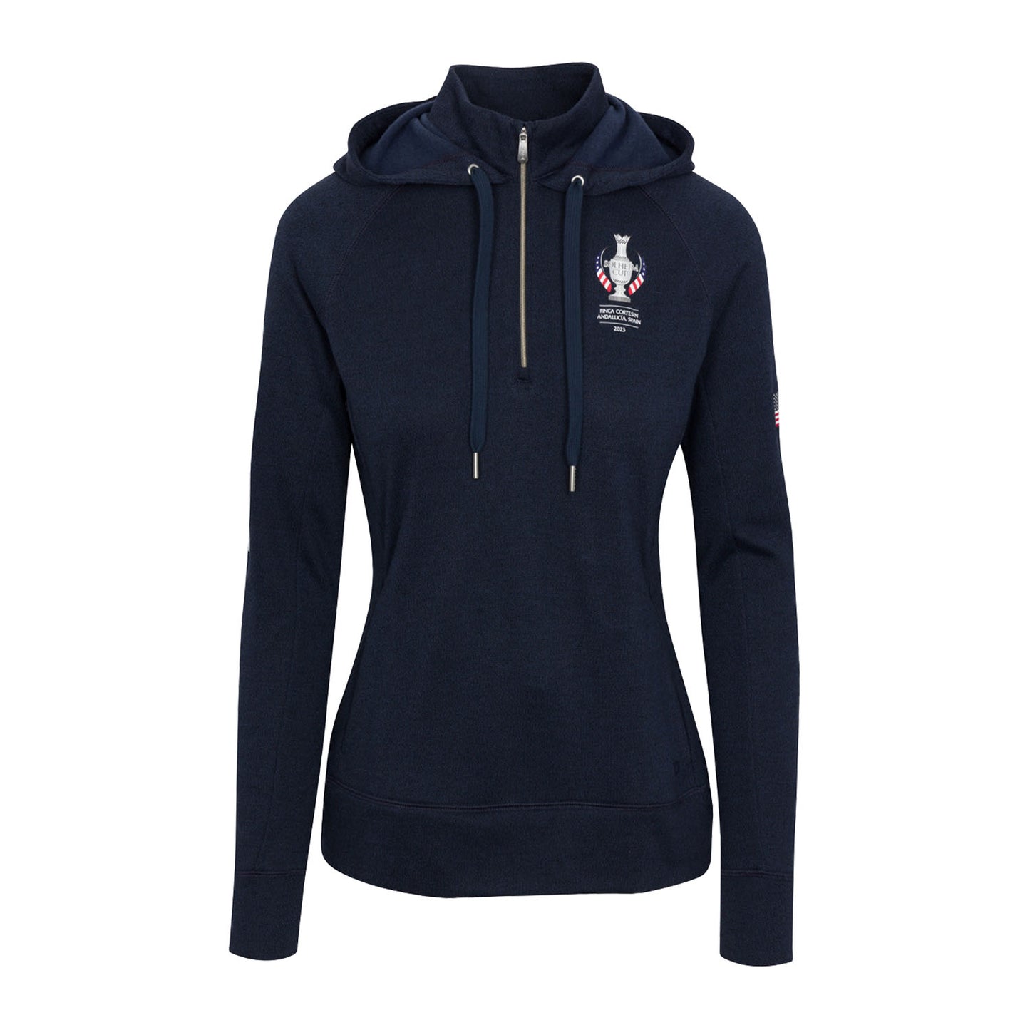 Dunning 2023 LPGA Official Solheim Cup Team Uniform Women's Quarter Zip Hoodie in Halo Heather - Front View