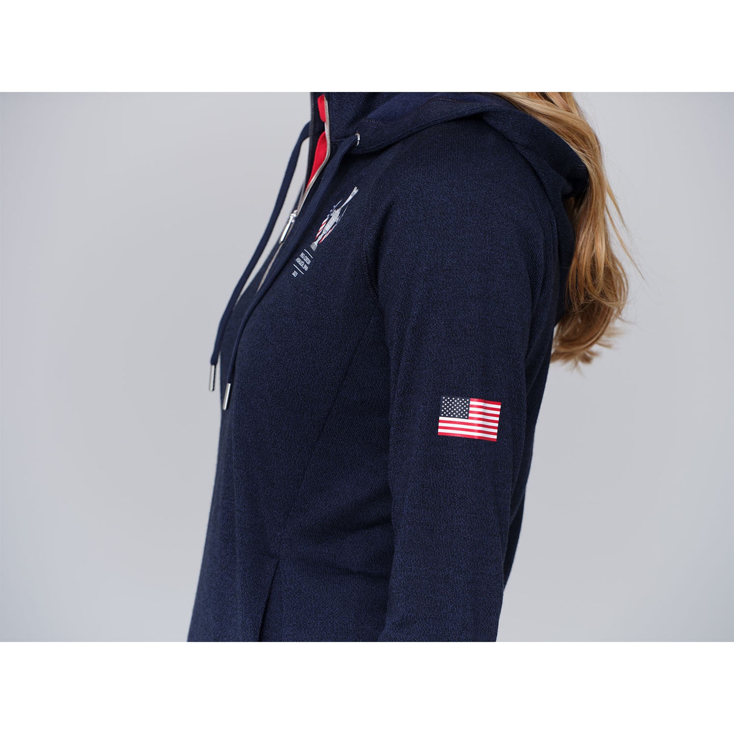 Dunning 2023 LPGA Official Solheim Cup Team Uniform Women's Quarter Zip Hoodie in Halo Heather - Lifestyle Left Side View