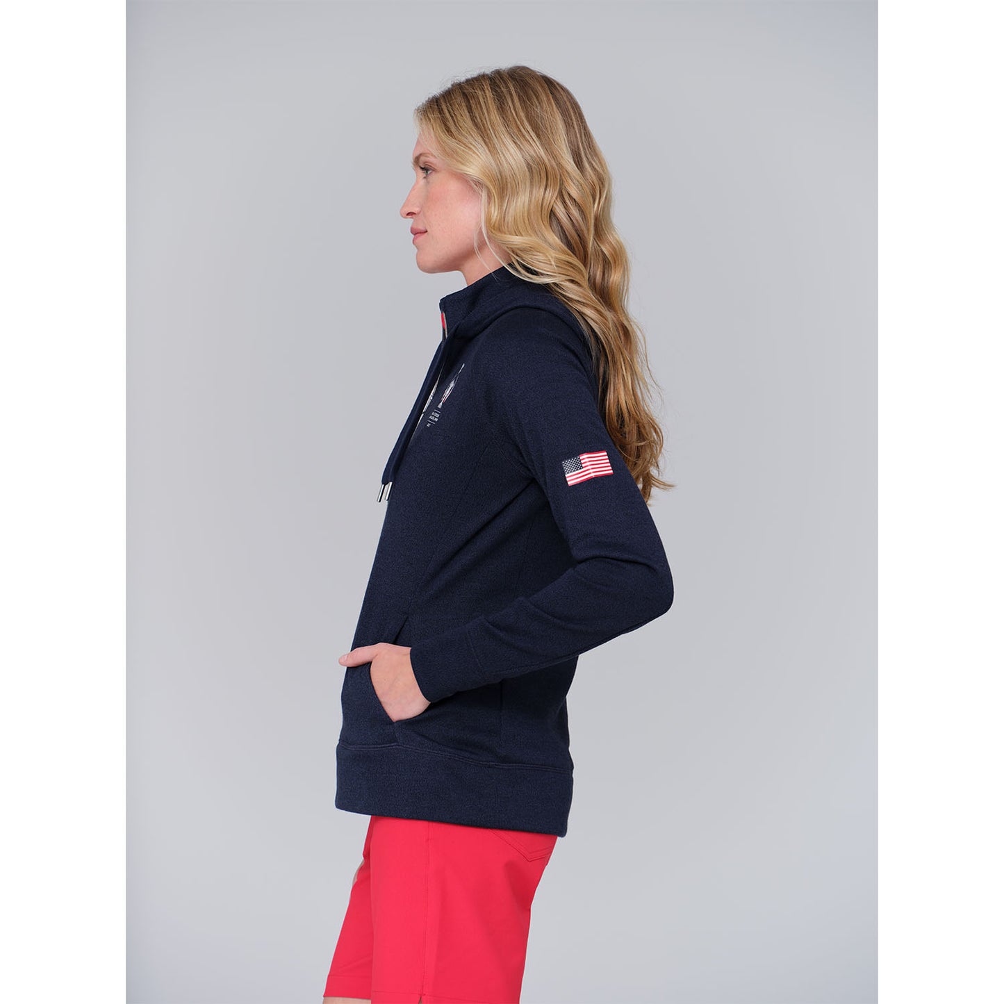Dunning 2023 LPGA Official Solheim Cup Team Uniform Women's Quarter Zip Hoodie in Halo Heather - Lifestyle Left Side View