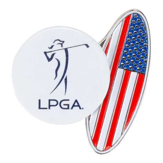Tournament Solutions 2023 LPGA USA Flag Hat Clip w/ Ball Marker - Front View
