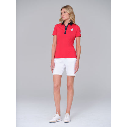 Dunning 2023 LPGA Official Solheim Cup Team Uniform Women's Short Sleeve Performance Polo in Glory / Halo - Lifestyle Front View