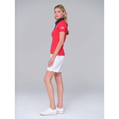 Dunning 2023 LPGA Official Solheim Cup Team Uniform Women's Short Sleeve Performance Polo in Glory / Halo - Lifestyle Left Side View