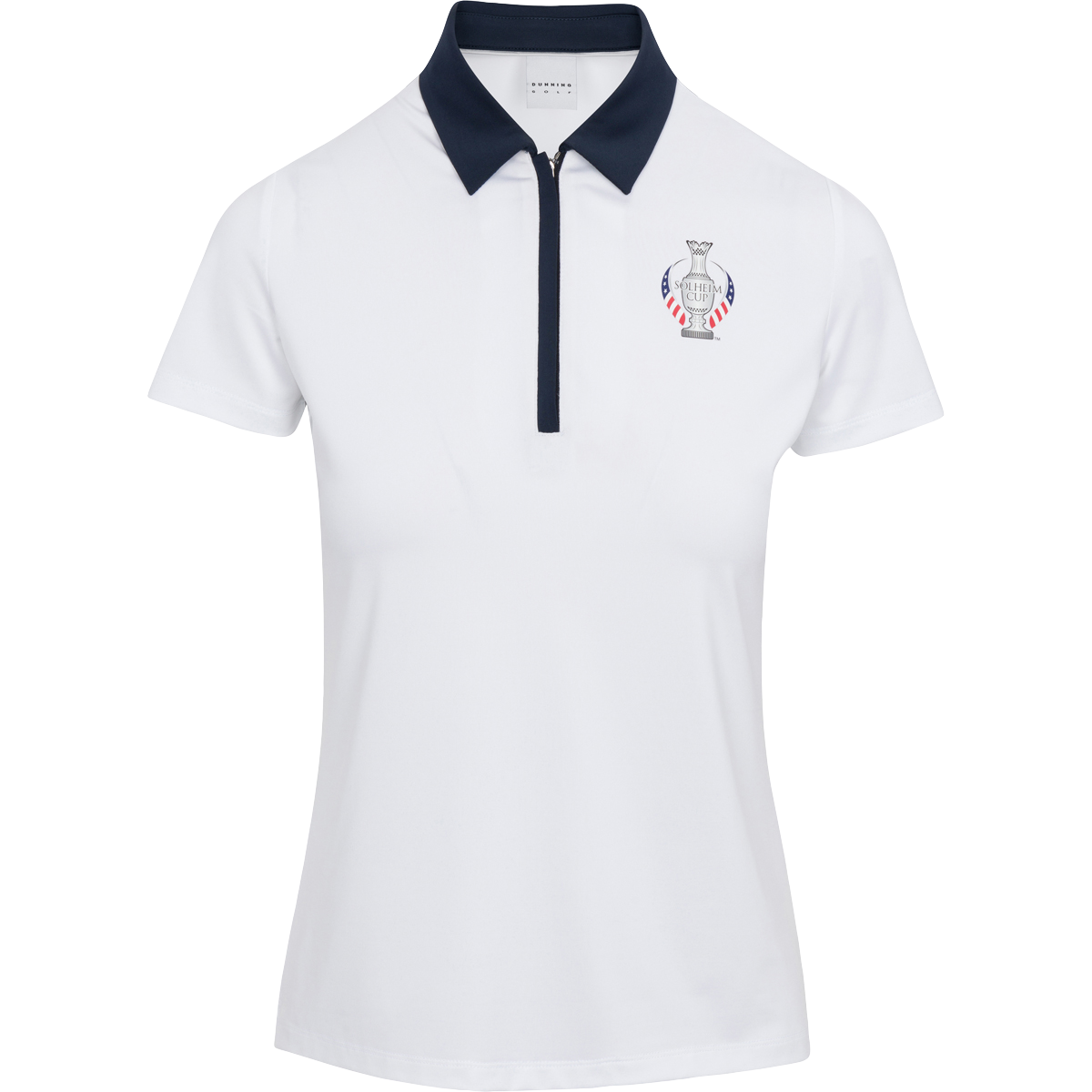 Dunning 2023 LPGA Official Solheim Cup Team Uniform Women's Short Sleeve Performance Polo in White - Front View