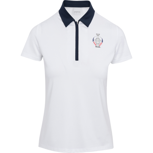 Dunning 2023 LPGA Official Solheim Cup Team Uniform Women's Short Sleeve Performance Polo in White - Front View
