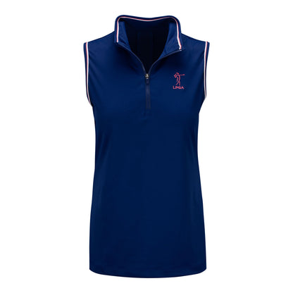 EP Pro 2023 LPGA Golf Sleeveless Convertible Zip Collar Polo in Blue - Front View
