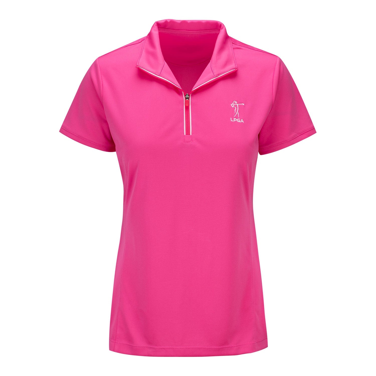 EP Pro LPGA Golf Short Sleeve Convertible Zip Polo in Pink - Front View
