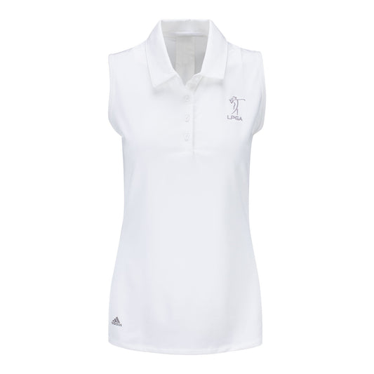 Adidas LPGA Golf Women's Ultimate Sleeveless Solid Polo in White - Front View