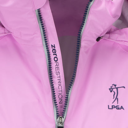 Zero Restriction LPGA Golf Hooded Olivia Jacket - Zoomed Zipper and Logo View