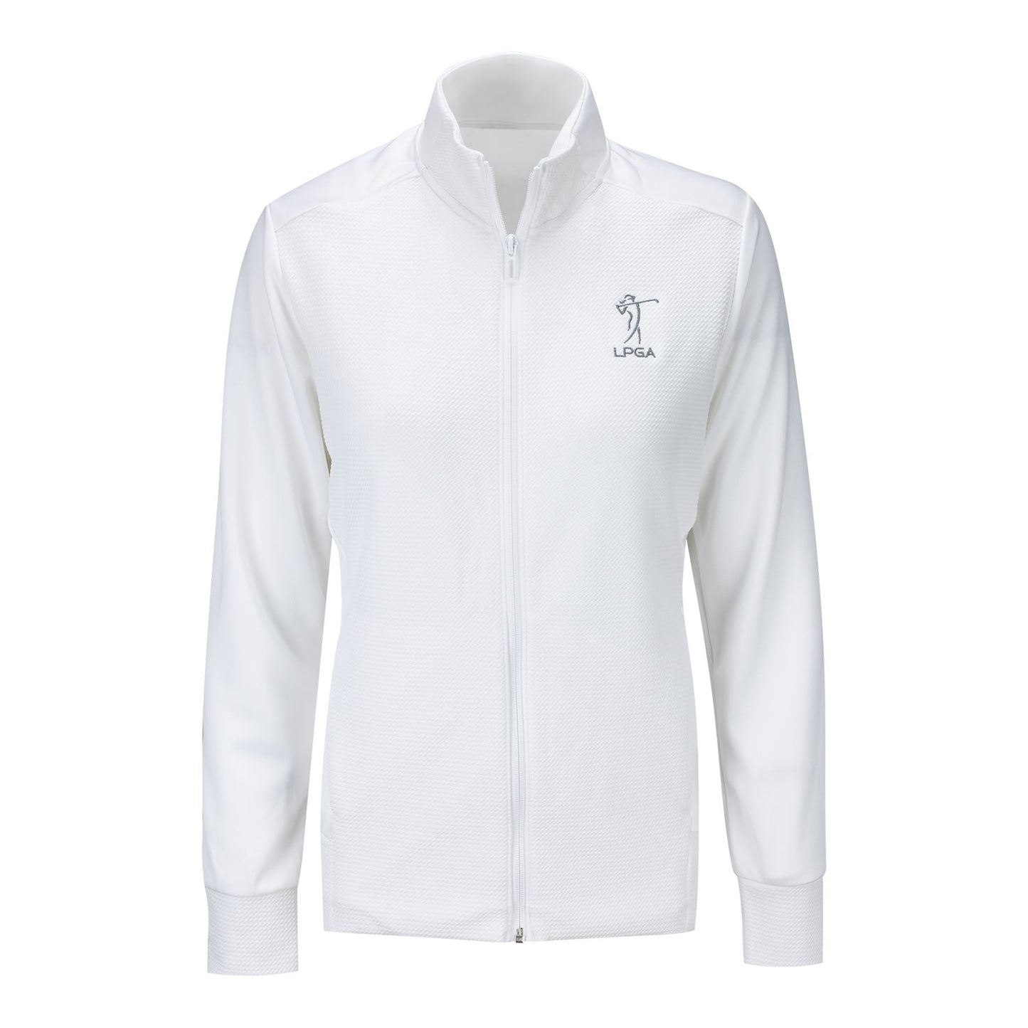 Adidas  LPGA Golf Women's Textured Full Zip Jacket in White - Front View
