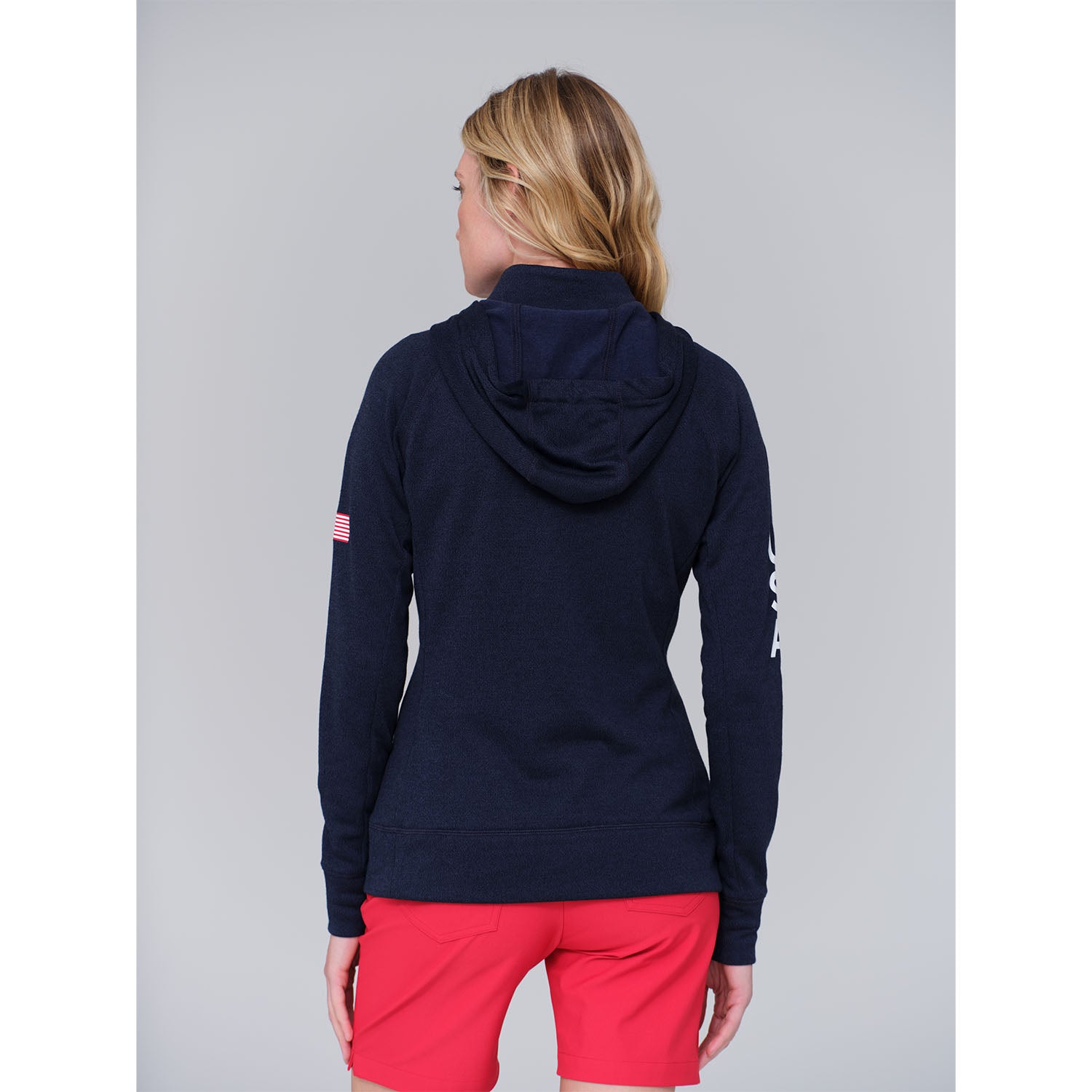 Dunning 2023 LPGA Official Solheim Cup Team Uniform Women's Quarter Zip Hoodie in Halo Heather - Lifestyle Back View