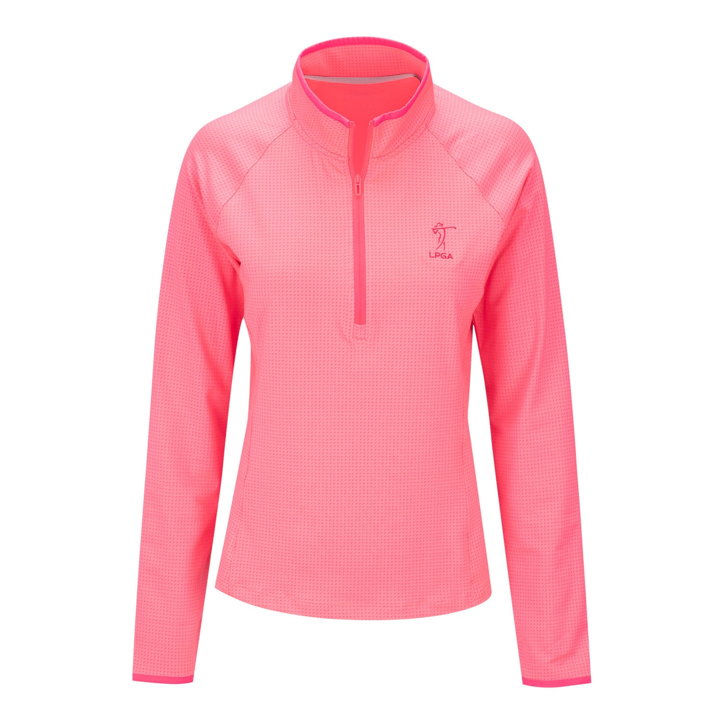 Under Armour 2023 LPGA Women's Half Moons Quarter Zip in Pink - Front View