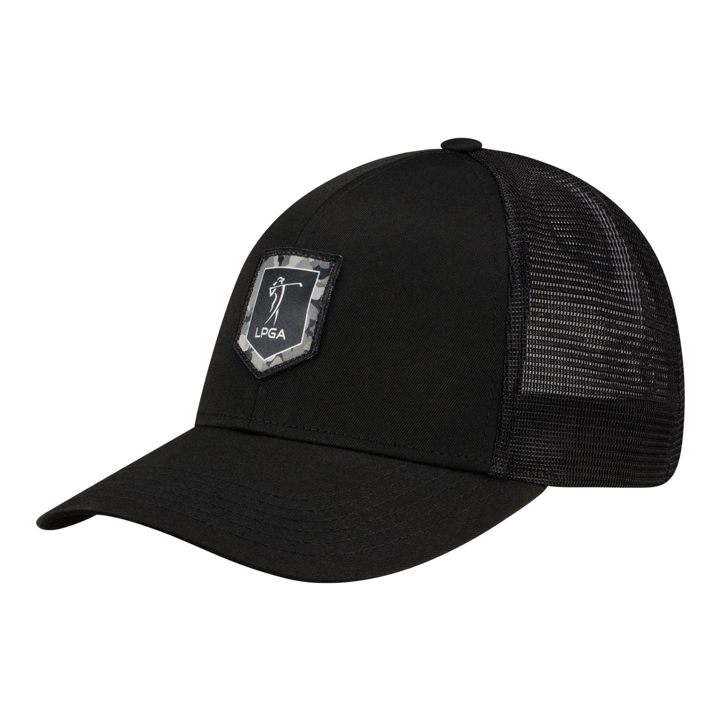 Imperial 2023 LPGA Men's Mesh Back Hat with Satin Edged Patch in Black - Angled Left Side View