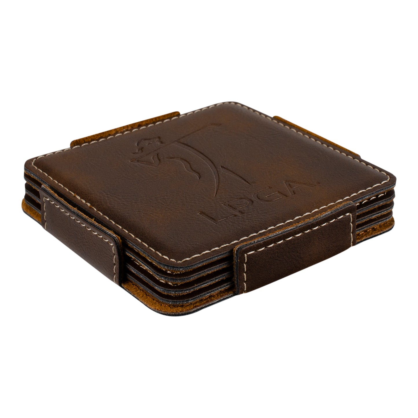 Tournament Solutions LPGA Leather Coaster - Angled Stacked Holder View