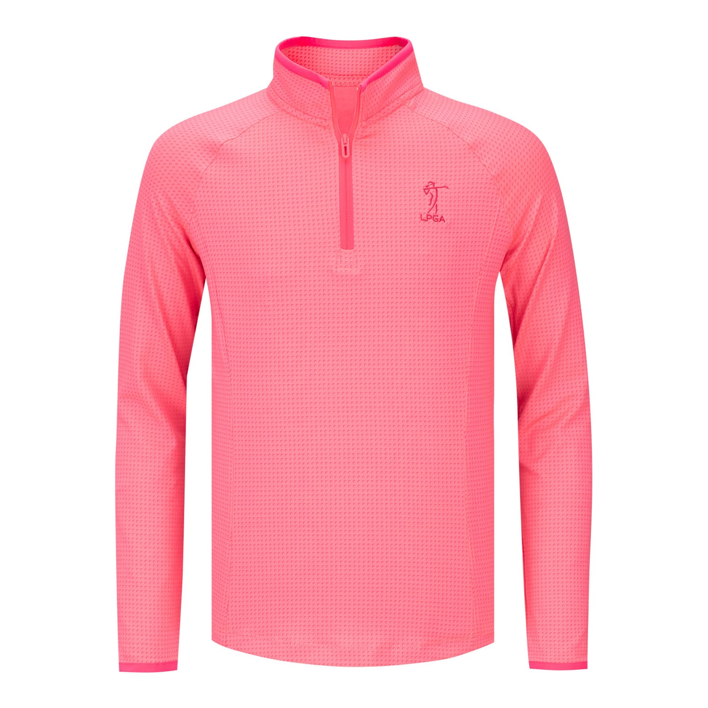 Under Armour LPGA Girl's Half Moons Print Quarter Zip in Pink - Front View